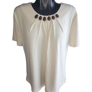Tradition Cream Colored Short Sleeve Top With Bead Detailed Neckline XL